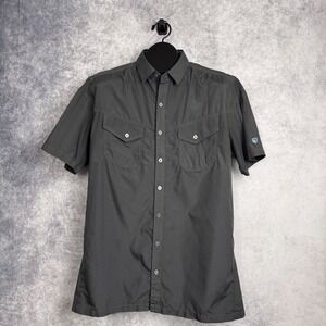 Kuhl Men's Eluxur Micro Check Grey Short Sleeve Button Up Lightweight Shirt LRG
